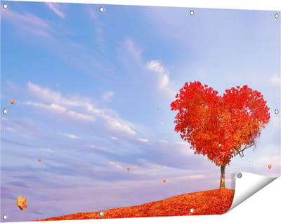 Gards Tuinposter Rode Liefde Boom in een Hart Vorm - 120x80 cm - Tuindoek - Tuindecoratie - Wanddecoratie buiten - Tuinschilderij