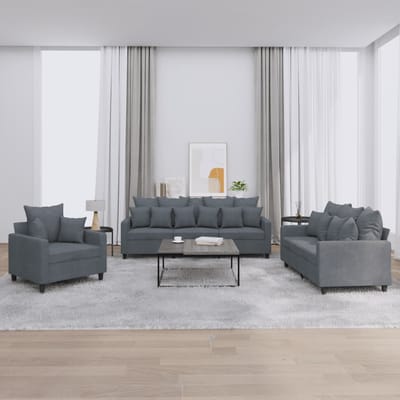 vidaXL - 3-delige - Loungeset - met - kussens - fluweel - donkergrijs