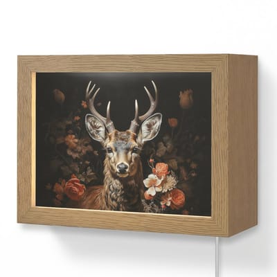 Wandlamp 20x15 cm - Oplaadbaar - Hert - Dier - Bloemen - Natuur - Botanisch - Wandlampen binnen woonkamer - Slaapkamer lamp met kabel - Decoratieve nachtlamp - Vloerlamp snoer