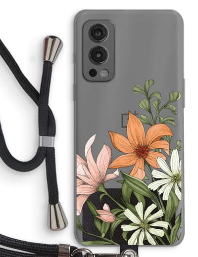 Case Company® - Hoesje met koord geschikt voor OnePlus Nord 2 5G hoesje met Koord - Floral bouquet - Telefoonhoesje met Zwart Koord - Bescherming aan alle Kanten en Over de Schermrand
