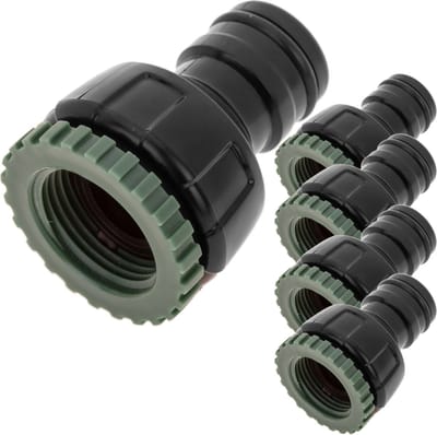 PrimeMatik - Pak van 5 stuks vrouwelijke kraanadapter met 3/4 - 1 inch draad zwarte en groene kleur