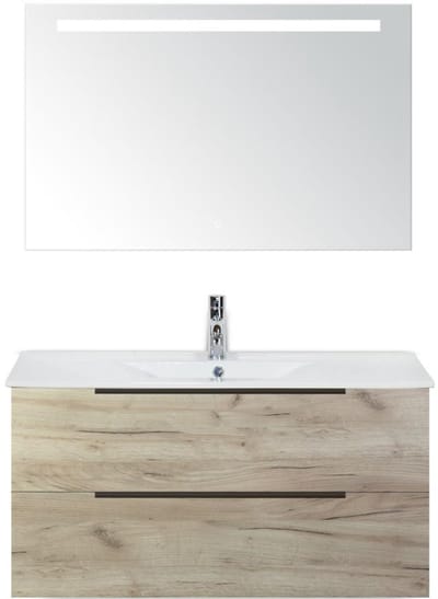 Seville Badmeubelset 100 cm - Craft Oak Edge Greep - Wastafel Enjoy met Sence Spiegel