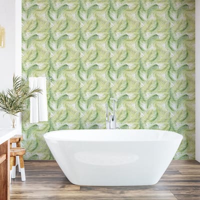 ABAKUHAUS Palmblad aftrekbaar en zelfklevende behang voor thuis, zelfklevende woonkamerkeuken accent, 33 cm x 90 cm, varengroen lichtgroen