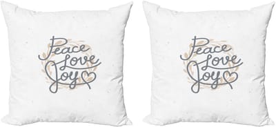 ABAKUHAUS Joy Decoratieve Kussenhoes, Set van 2, Tekst "Love Joy", 45x45 cm, Beige/Grijs