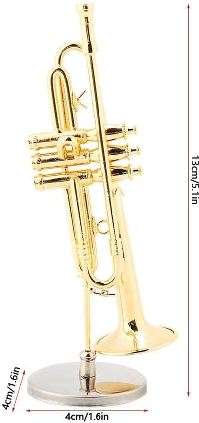 Dailygoods- Miniatuur Trompet Verguld - Muziekinstrument Model - Decoratief Object - Geschenkidee Voor Muziekliefhebbers - Inclusief Case/Stand - Professionele Kwaliteit