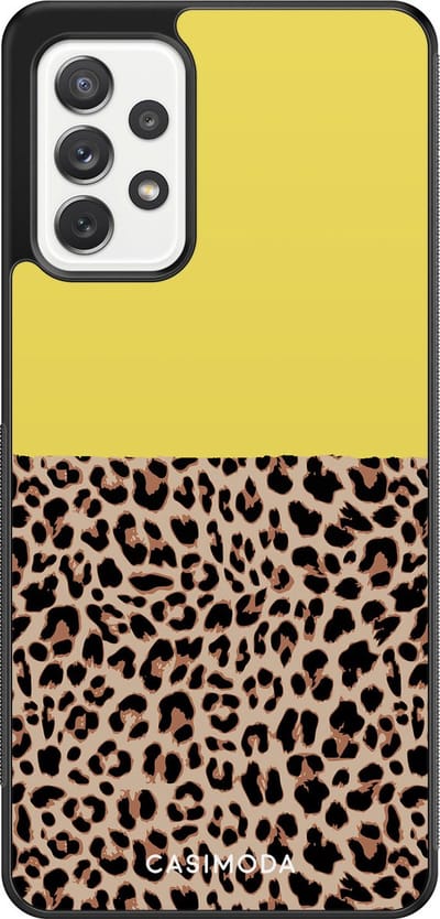 Casimoda® hoesje - Geschikt voor Samsung Galaxy A52 5G - Luipaard Geel - Zwart TPU Backcover - Luipaardprint - Geel