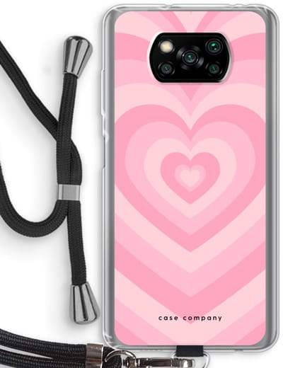 Case Company® - Hoesje met koord geschikt voor Poco X3 Pro hoesje met Koord - Hart Roos - Telefoonhoesje met Zwart Koord - Bescherming aan alle Kanten en Over de Schermrand