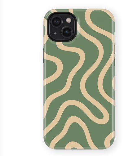 DripCase Curvy Lines Hoesje geschikt voor iPhone 14 Plus | Backcover met Mag | Design Tough Case geschikt voor iPhone 14 Plus Olive Drift