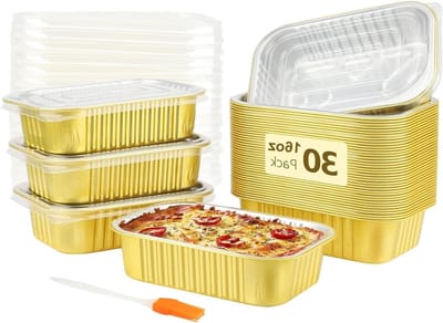30 Stuks Kleine Aluminium Bakvormen met Deksel - 500ml Wegwerp Bakmallen voor Bakken, Koken en Voorbereiden van Voedsel