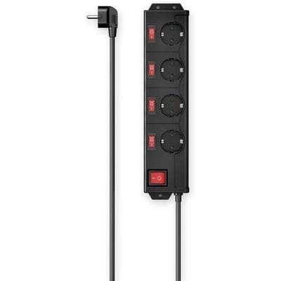 Hama Stekkerdoos - 4-voudig - 1,4m kabel - 90gr - afzondelijk schakelbaar - Zwart