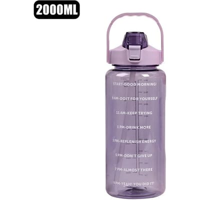 Bouteille d'eau 2L Grande Bouteille d'eau Portable Paille en plastique Bouteille de voyage Tasse de sport et de fitness Grande tasse de haute valeur Bouteille d'eau universelle pour adultes 2L black
