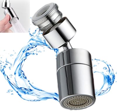360°Draaibare Beluchter Waterkraan, Waterkraan Opzetstuk Draaibaar, Messing Kraan Beluchter met 2-Flow, Kan 360 Graden Roteren, Twee Wateruitlaatmodi (Zilver)