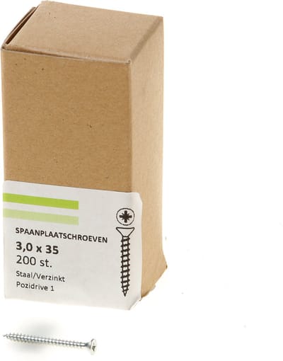 Hoenderdaal Spaanplaatschroef verzinkt platverzonken kop PZ1 voldraad 3.0X35 (per 200 stuks)