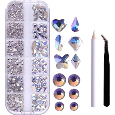 12-raster platte diamanten speciaal gevormde diamanten manicure gereedschapset puntboorpotlood + gebogen ZSHZ-213 gray