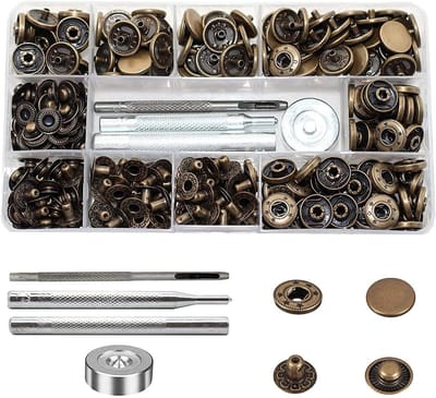ByShane - Set van 80 messing drukknopen 15 mm - Koperen drukknoppen voor kleding - Metaal brons - Bevestigingsgereedschap kit - Leer jeans jas portefeuille handtas