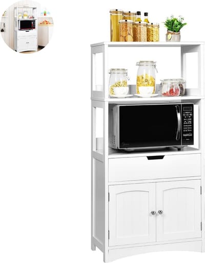 Magnetronkast - Keukenkast - Keukenrek Staand - Ovenkast - Rek - 60x32,5x112 cm - Organizers - Dubbele Draagplank - Aanrecht Organiser