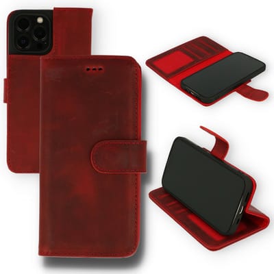 HB Echt Leren Hoesje Geschikt voor Apple iPhone 13 Pro - Rood - Leer Wallet Hoes - Portemonnee Book Cover met Pasjeshouder
