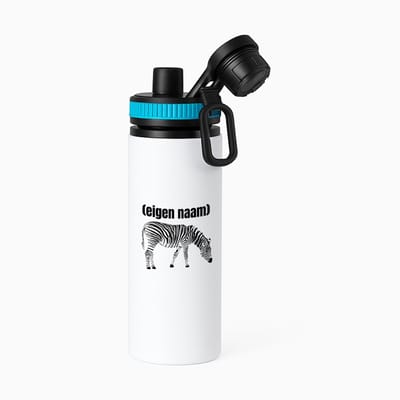 Hacebo® - zebra met eigen naam waterfles met draaidop blauw - Zebra - dieren liefhebber - iemand die houdt van zebra's - verjaardag - cadeau - kado - geschenk - water fles - 850ML