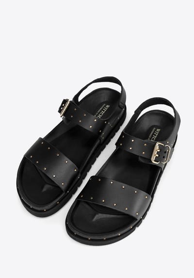 Wittchen Dames Leren Sandalen met Klinknagels Zwart Natuurlijk Leer