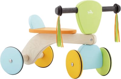 Houten Driewieler - Loopfiets - Evenwicht Oefenen - Zwenkwielen met Rugsteun - 36 x 38 x 52 cm - Pastel