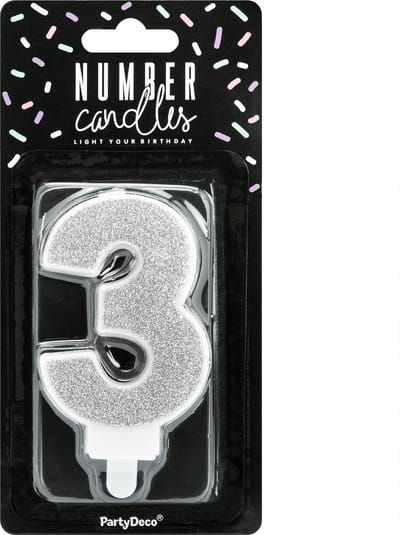 PartyDeco Verjaardag Kaars Nummer 3 - Zilver