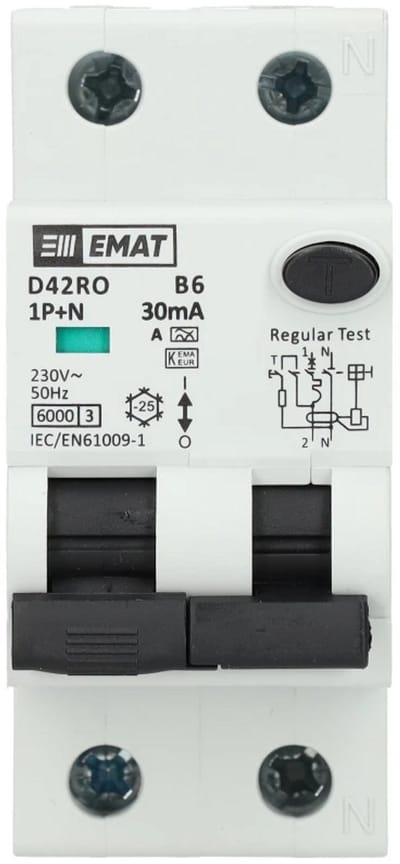 EMAT aardlekautomaat B6 1P+N 30mA Type A (85006400)