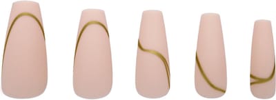 Boozyshop ® Nepnagels Beige Goldstrike - Plaknagels Beige - 24 Stuks - Kunstnagels - Press On Nails - Manicure - Goud - Nail Art - Plaknagels met Lijm - French Nails