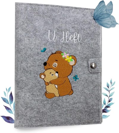 Racoon Vilt, U-boekje en vaccinatiepaspoort, 3-delige set, hoogwaardige hoes voor onderzoeksboekje, vaccinatiepaspoort en verzekeringskaart van je kind, design beren