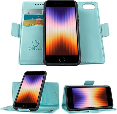 Geschikt voor iPhone SE 2022 / 2020 / 8 / 7 Book Case Hoesje - Uitneembaar Hoesje - Magnetische Sluiting - Portemonnee Baby Blauw