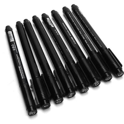 8 pcs Stylo Marqueur Micron Liner Pointe Fine Encre Noire Étanche Stylo à Dessin pour Bande Dessinée Peinture à la Main black