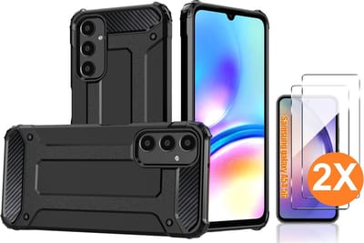 Hoesje Geschikt Voor Samsung Galaxy A54 Hoesje Schokbestendig Hybride hoesje - Galaxy A54 hoesje Rugged Armour Cover Heavy Duty Zwart - Galaxy A54 Screenprotector - 2 stuks