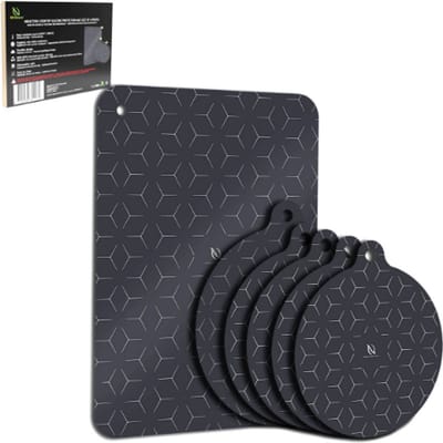 Natures Madness - Inductie Beschermer Matten - 4 stuks - Zwart - Anti Slip - Tot 230 graden - Inductie Kookplaat Beschermer - Bescherming Kookplaat - Panbeschermers - Kookgerei - Elektrische Kookplaat Beschermer - Inductieplaat - Koken - Keuken