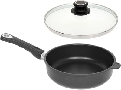 Gietijzeren Pan - Koekenpan Hoog - Koken en Bakken - Lotus Titanium Afwerking - Ø 24 cm - Zwart