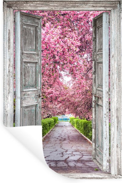 Muurstickers - Sticker Folie - Sakura - Doorkijk - Boom - Kersenbloesem - 20x30 cm - Plakfolie - Muurstickers Kinderkamer - Zelfklevend Behang - Zelfklevend behangpapier - Stickerfolie