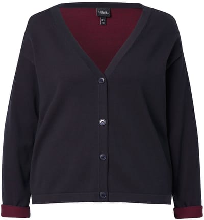 Ulla Popken - Dames - Vest dubbelzijdig V-hals lange mouwen - Marine - Maat 54+