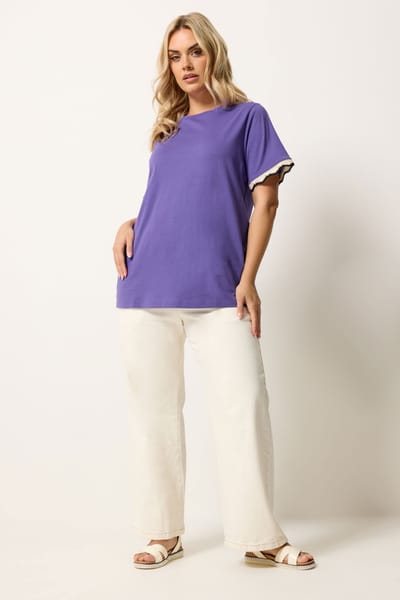 Yours Paars Metallic Tshirt Met Gehaakte Rand Size 42