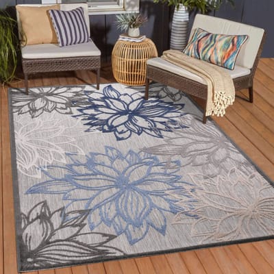 Muratap Binnen en buiten vloerkleed floral outdoor laagpolig tapijt 80x150 cm