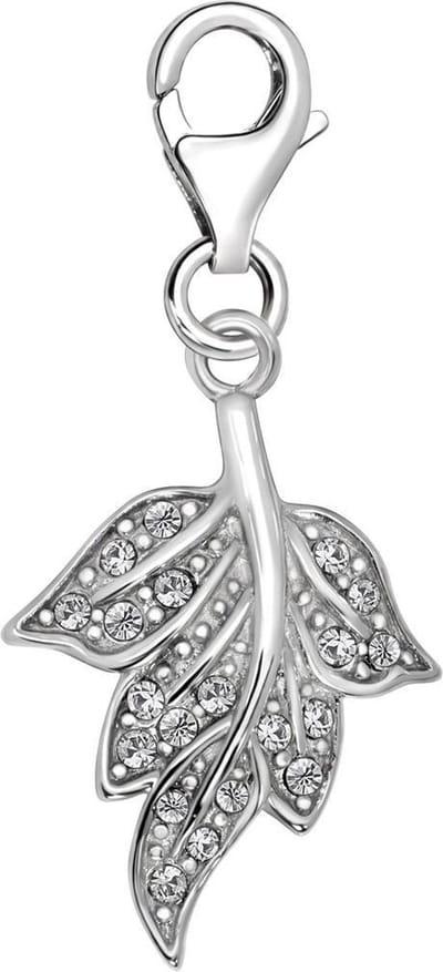 Quiges – 925 - Zilver – Charm - Bedel - Hanger - Blad Boom met Zirkonia - met – sterling - zilver - karabijnslot - geschikt - voor - Bedelarmband HC347