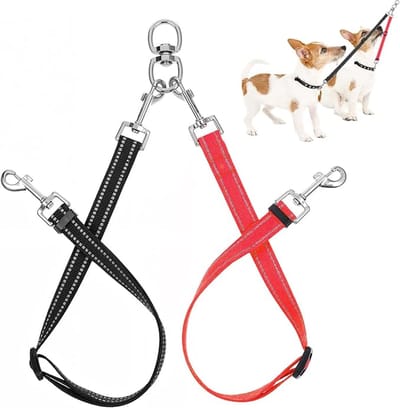 Daity 2-Pack Dubbele Hondenriem - Klitvrije Dubbele Hondenriemkoppeling - Dubbele Hondenriem - Dubbele Verstelbare Hondenriem - Kleine Hond - Puppy - Hardlooptrainingsriem