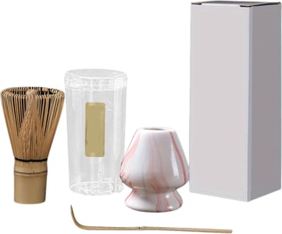 Nivard Matcha Set - Starterkit - Klopper - Matcha Thee Set - Matcha Whisk - 3 stuk - Roze - Wit