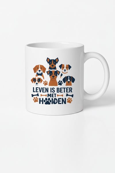 Leven Is Beter Met Honden Mok 330ml – Witte Keramische Koffiemok met Schattige Honden Illustratie – Perfect Cadeau voor Hondenliefhebbers