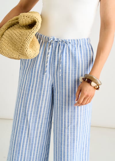 Blauwe gestreepte broek van linnenmix