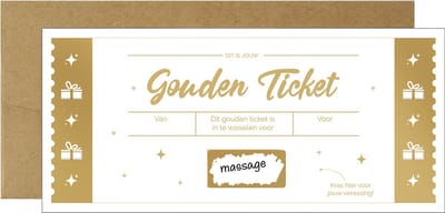 By Maroo - Gouden Ticket - Verjaardag Cadeau Vrouw & Man - Liefdes Cadeau - Grappige Cadeaus voor Mannen, Vrouwen, Moeder, Vader, Mama, Papa, Vriendin, Zus, Oma, Opa - Verwenpakket Vrouw - cadeautje voor haar