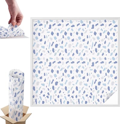 Tulup Raamfolie Anti inkijk - Blauwe patronen Anti inkijk Raamfolie - 100x100 cm - Blauw Raamfolie Tegen inkijk - Zelfklevende Anti inkijk Folie Glas in Lood - Voor de badkamer, voor het kantoor, voor de keuken - Zonwerende Raamfolie Glas in Lood