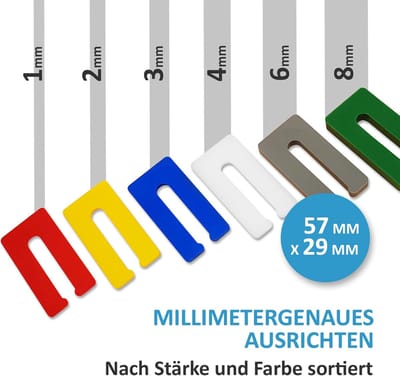 Onderlegplaten en afstandhouders van kunststof - 300 stuks 1mm, 2mm, 3mm, 4mm, 6mm en 8mm