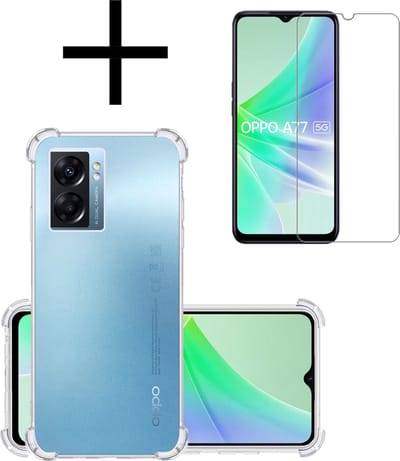 Hoesje - Met Screenprotector - Geschikt voor OPPO A77 - Sterk & Shockproof - Siliconen Case - Back Cover - Telefoon Hoes - Shock Proof - Transparant