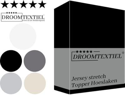Droomtextiel Topper Hoeslaken Jersey Stretch - Zwart 90x210 cm - Eenpersoons - 160g.m² Zacht Katoen