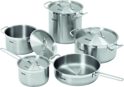 Bartscher RVS pannenset | 4 Pannen + Deksel | 1 Braadpan