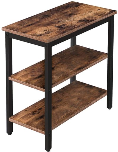 TRANKIELO® - Multifunctionele Bijzettafel in Industriële Stijl - Donkerbruin, met Drie Planken - Perfect voor Woonkamer, Slaapkamer, Keuken.