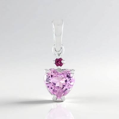 Cavill - Zilveren Hanger - 925 Sterling Zilver - Hartvormige Kunziet 1,566 ct & Rhodoliet Accent 0,054 ct - Elegante Roze Paarse Sieraad